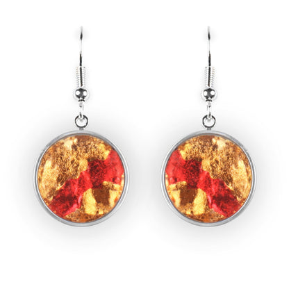 Orange Stained Glass Round Shiny Fish Hook Earrings | The Jewellery Stop