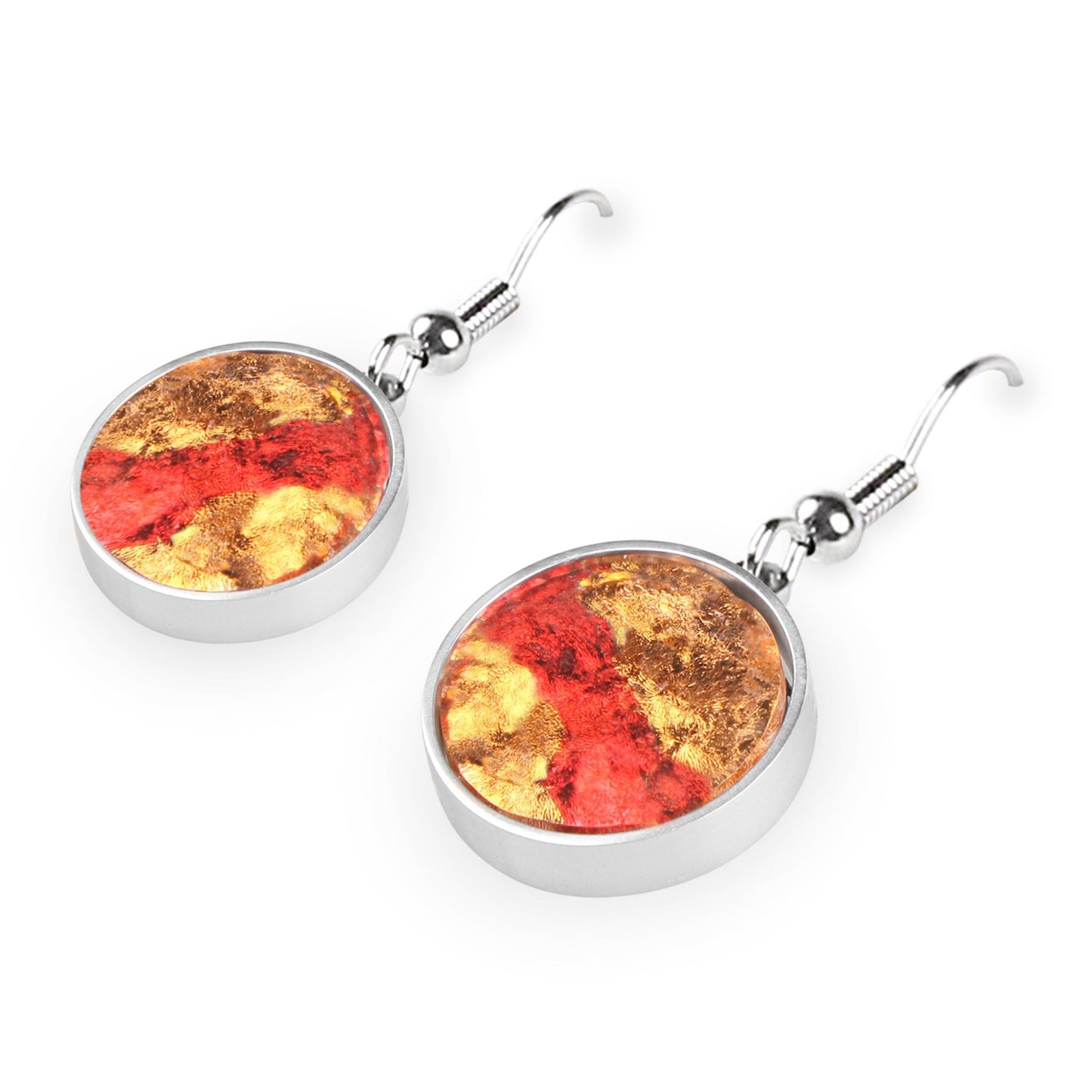 Orange Stained Glass Round Shiny Fish Hook Earrings | The Jewellery Stop