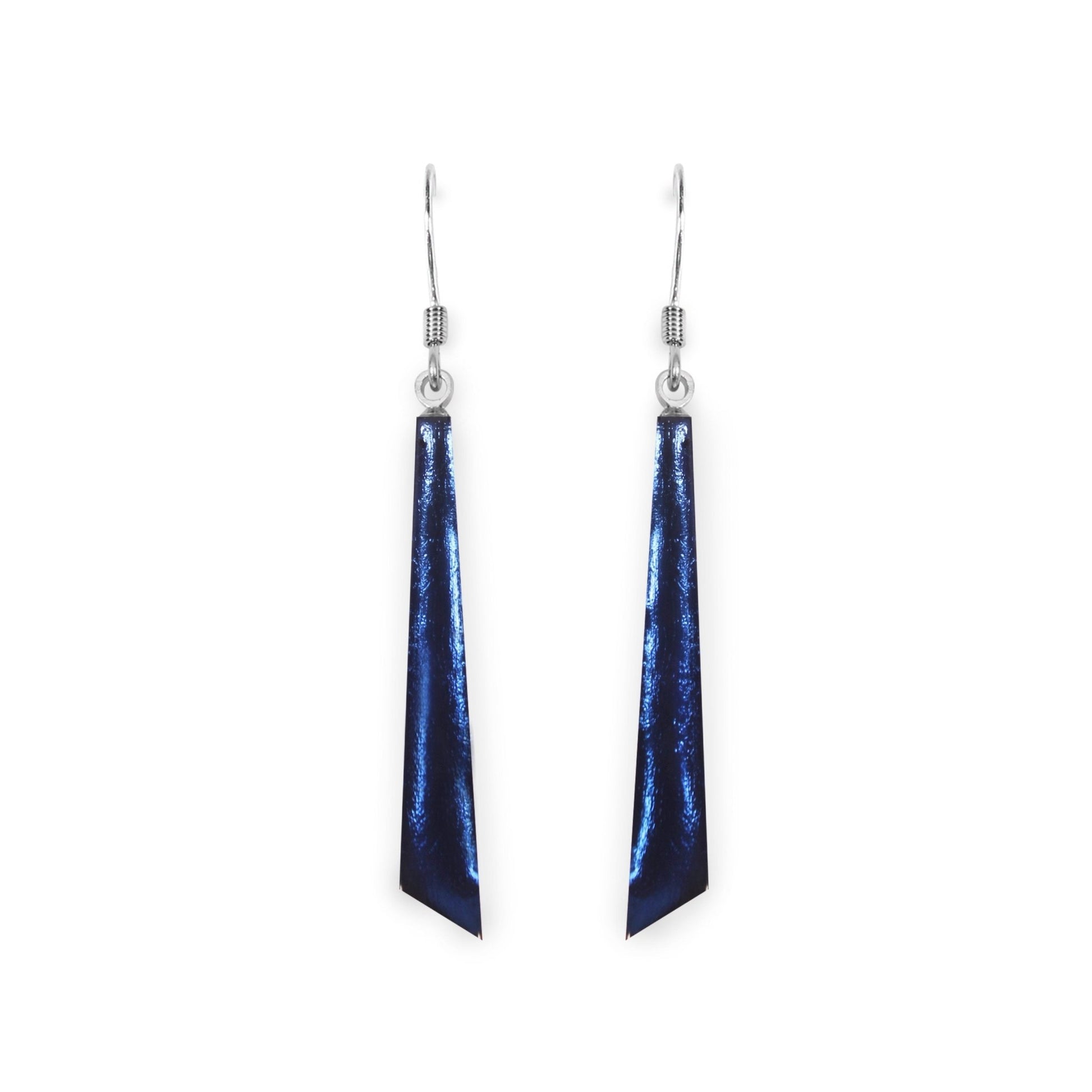 Navy Icicle Shiny Long Fish Hook Earrings | The Jewellery Stop
