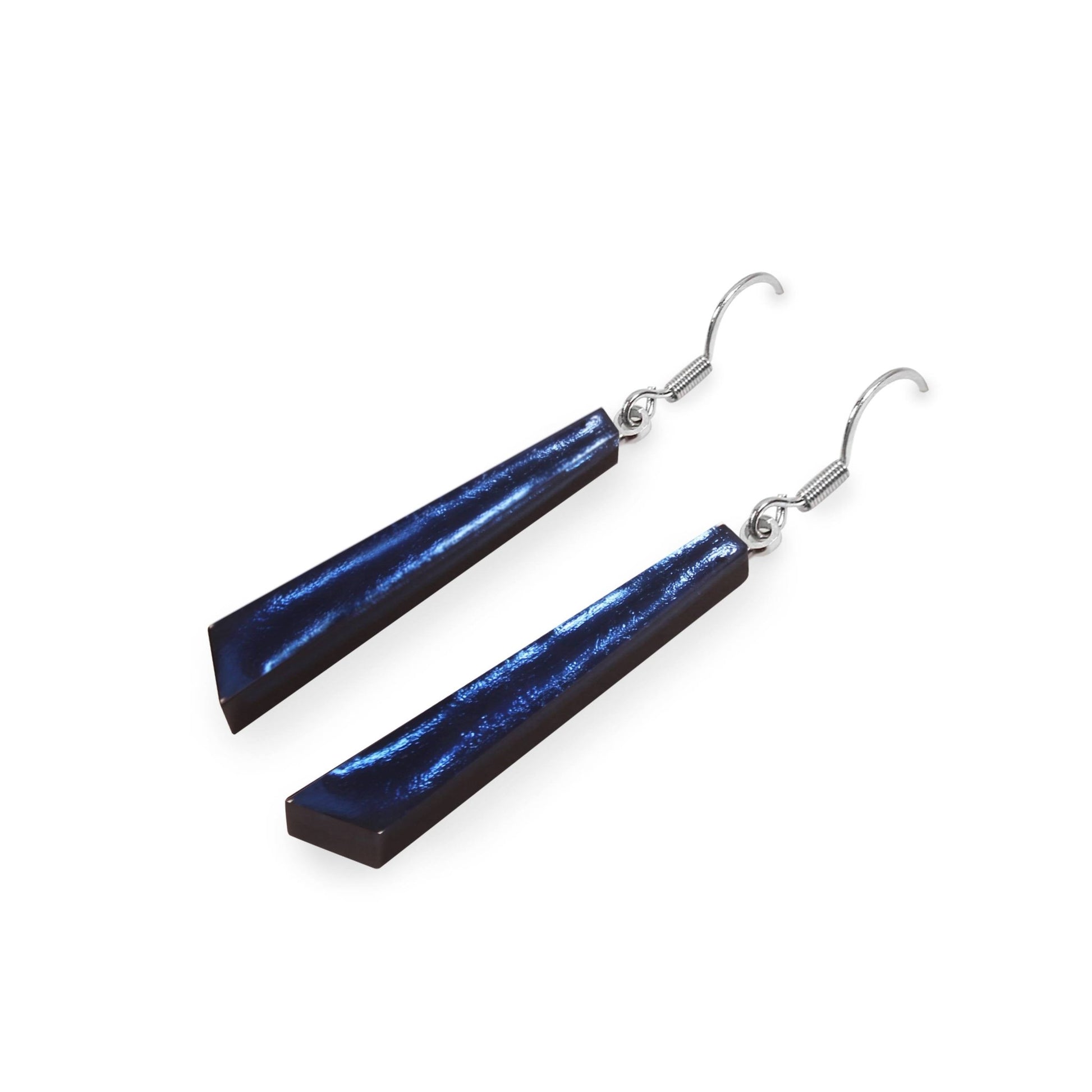 Navy Icicle Shiny Long Fish Hook Earrings | The Jewellery Stop