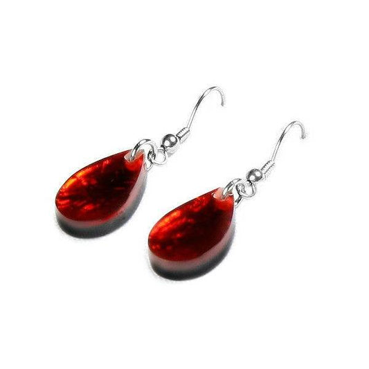 Red Flower Shiny Petal Fish Hook Earrings