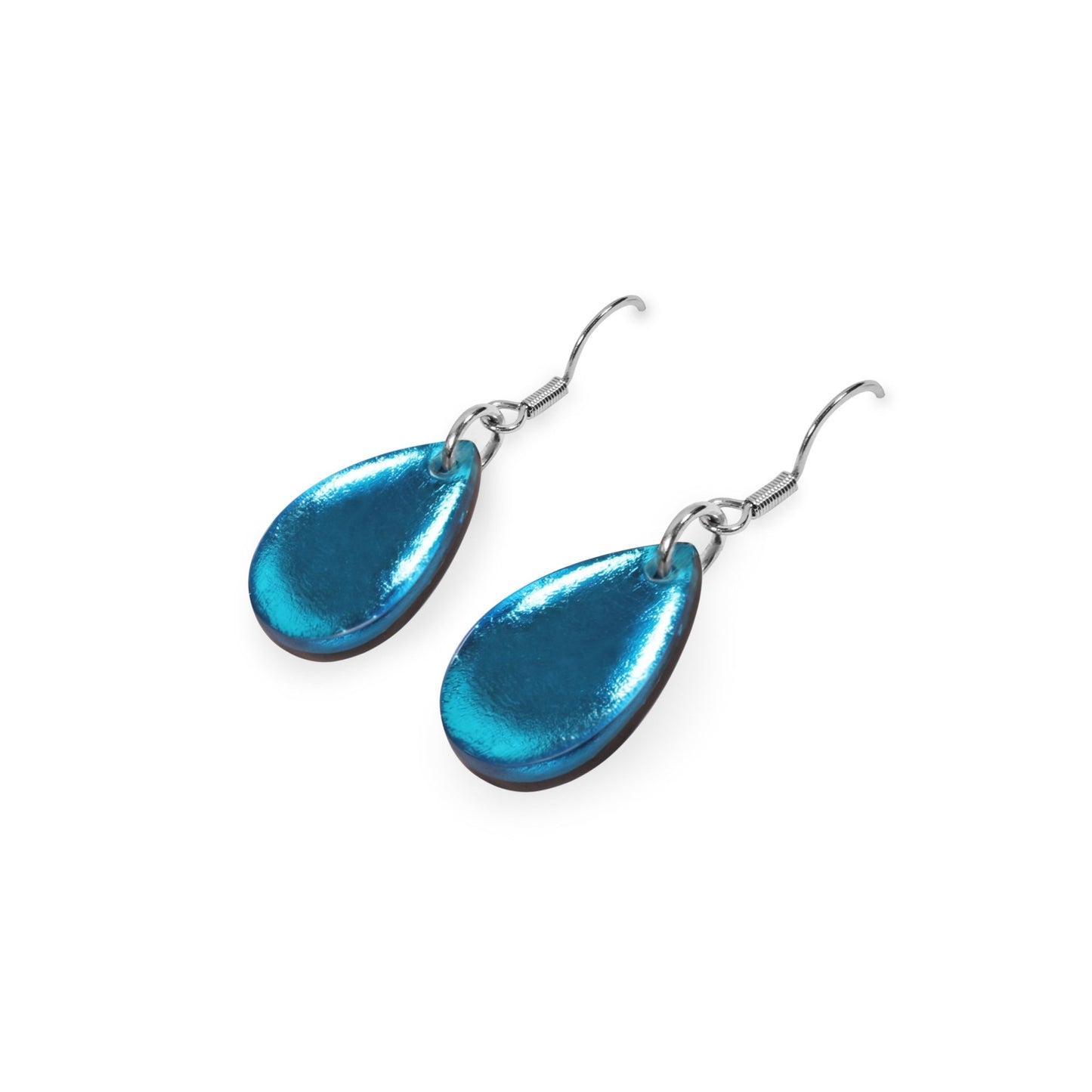 Turquoise Flower Shiny Petal Fish Hook Earrings | The Jewellery Stop