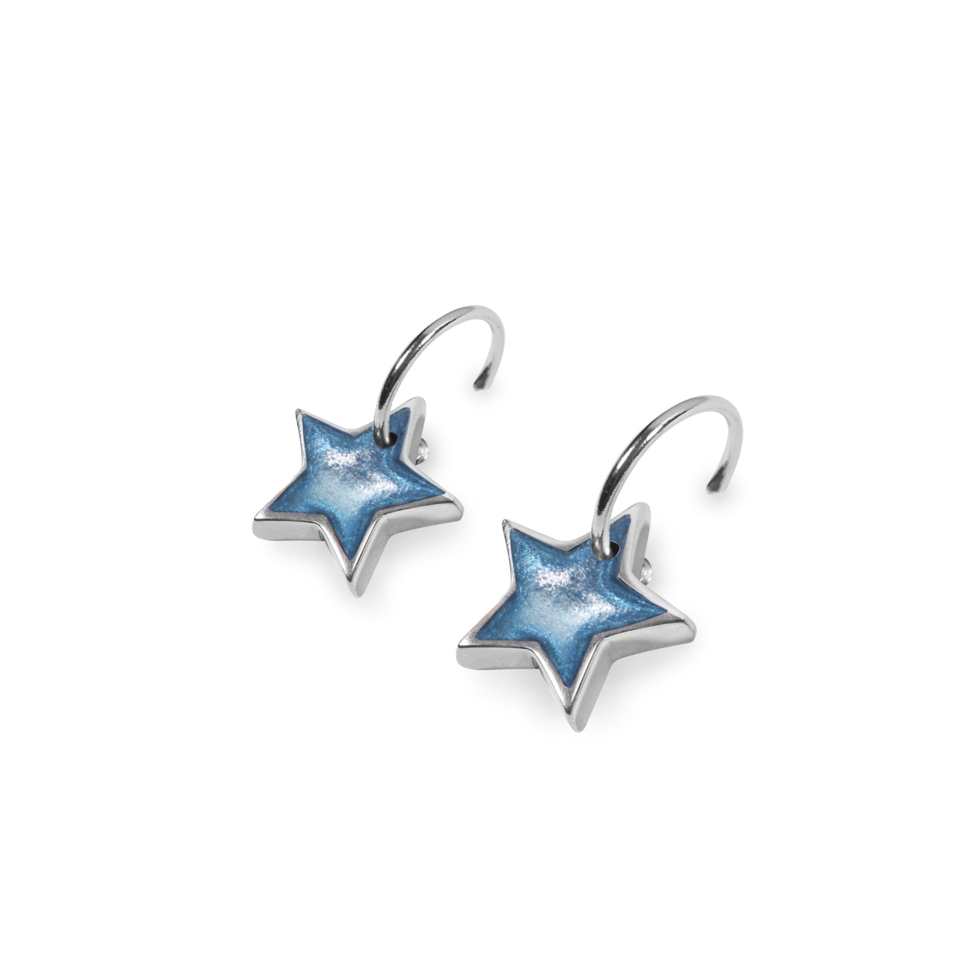 Arctic Pewter Star Shiny Creole Earrings