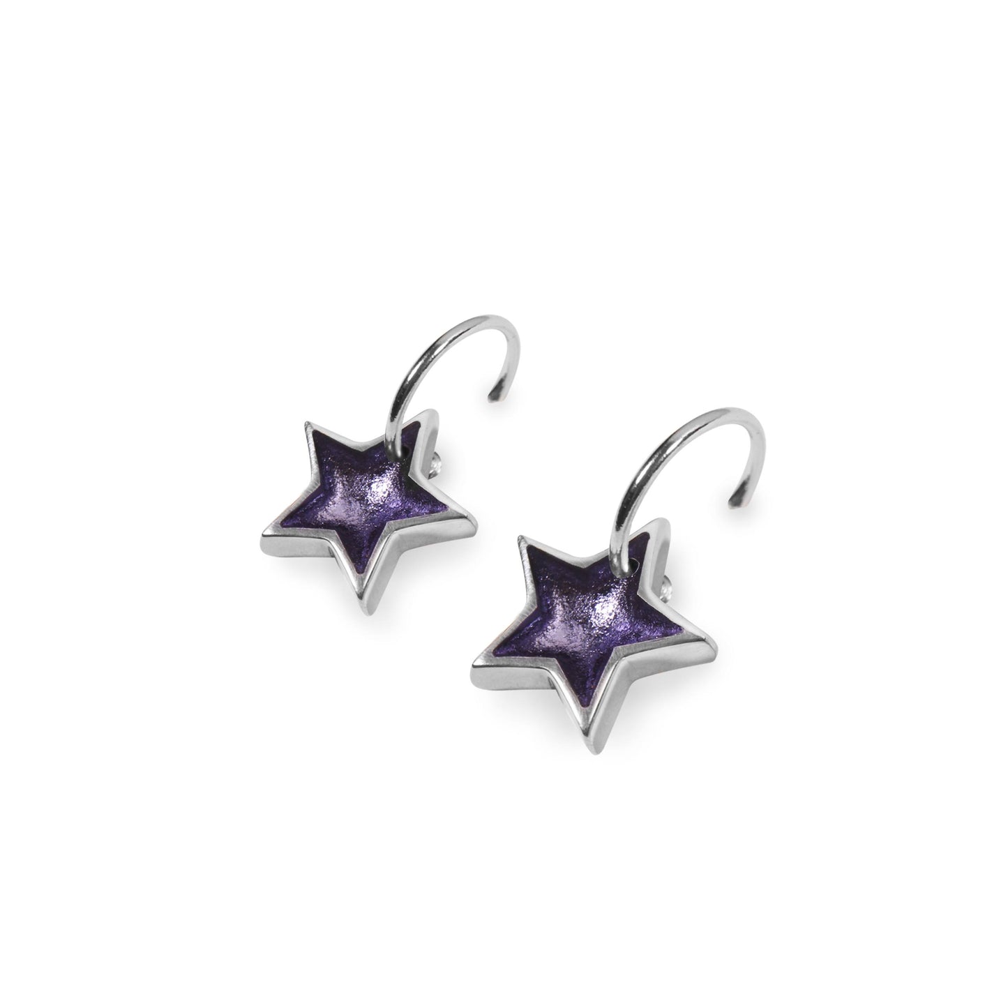 Lavender Pewter Star Shiny Creole Earrings | The Jewellery Stop