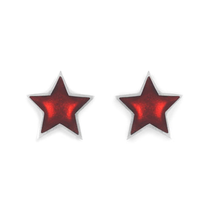 Red Pewter Star Shiny Stud Earrings | The Jewellery Stop