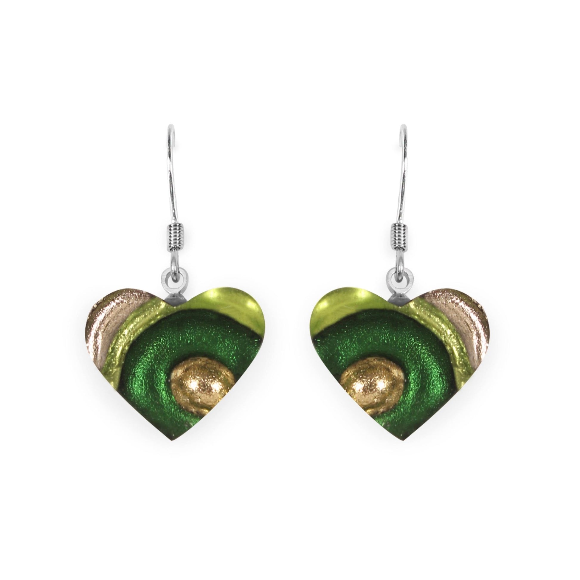 Kiwi Heart Swirl Shiny Fish Hook Earrings | The Jewellery Stop
