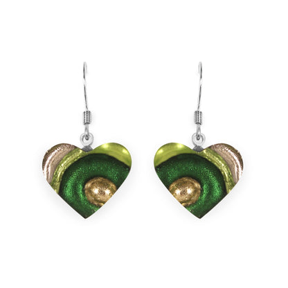 Kiwi Heart Swirl Shiny Fish Hook Earrings | The Jewellery Stop
