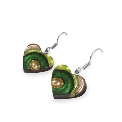 Kiwi Heart Swirl Shiny Fish Hook Earrings | The Jewellery Stop