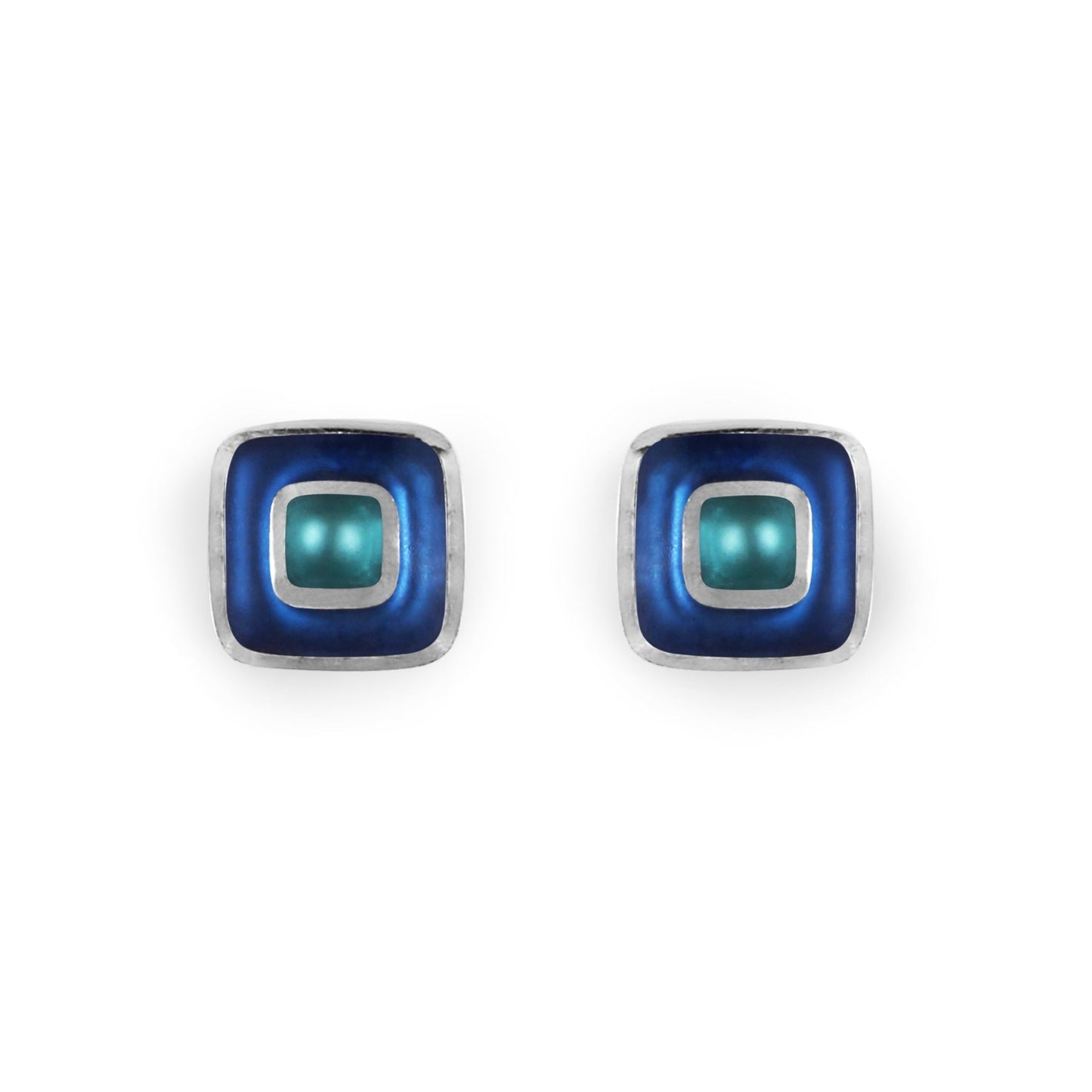 Turquoise Retro Squares Matte Medium Stud Earrings | The Jewellery Stop