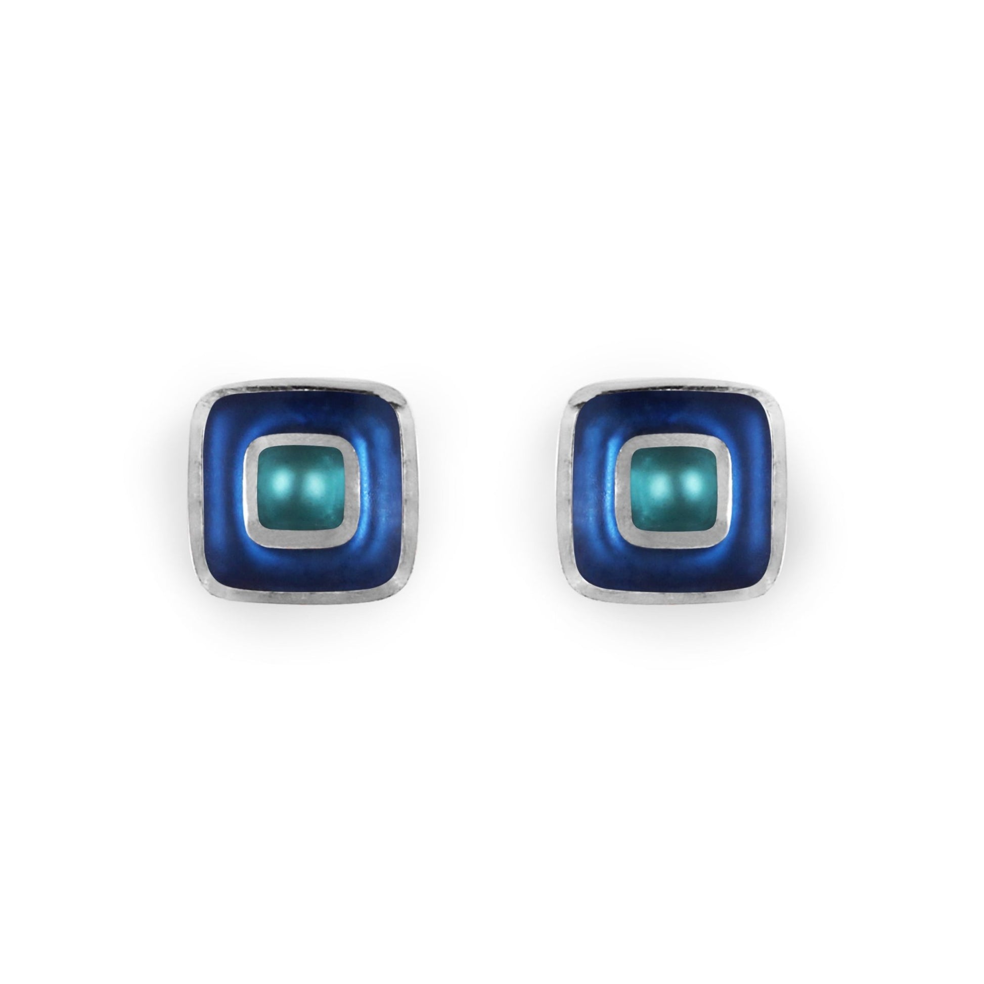 Turquoise Retro Squares Matte Medium Stud Earrings | The Jewellery Stop