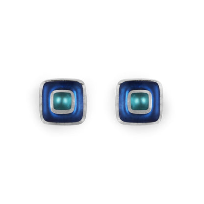 Turquoise Retro Squares Matte Medium Stud Earrings | The Jewellery Stop