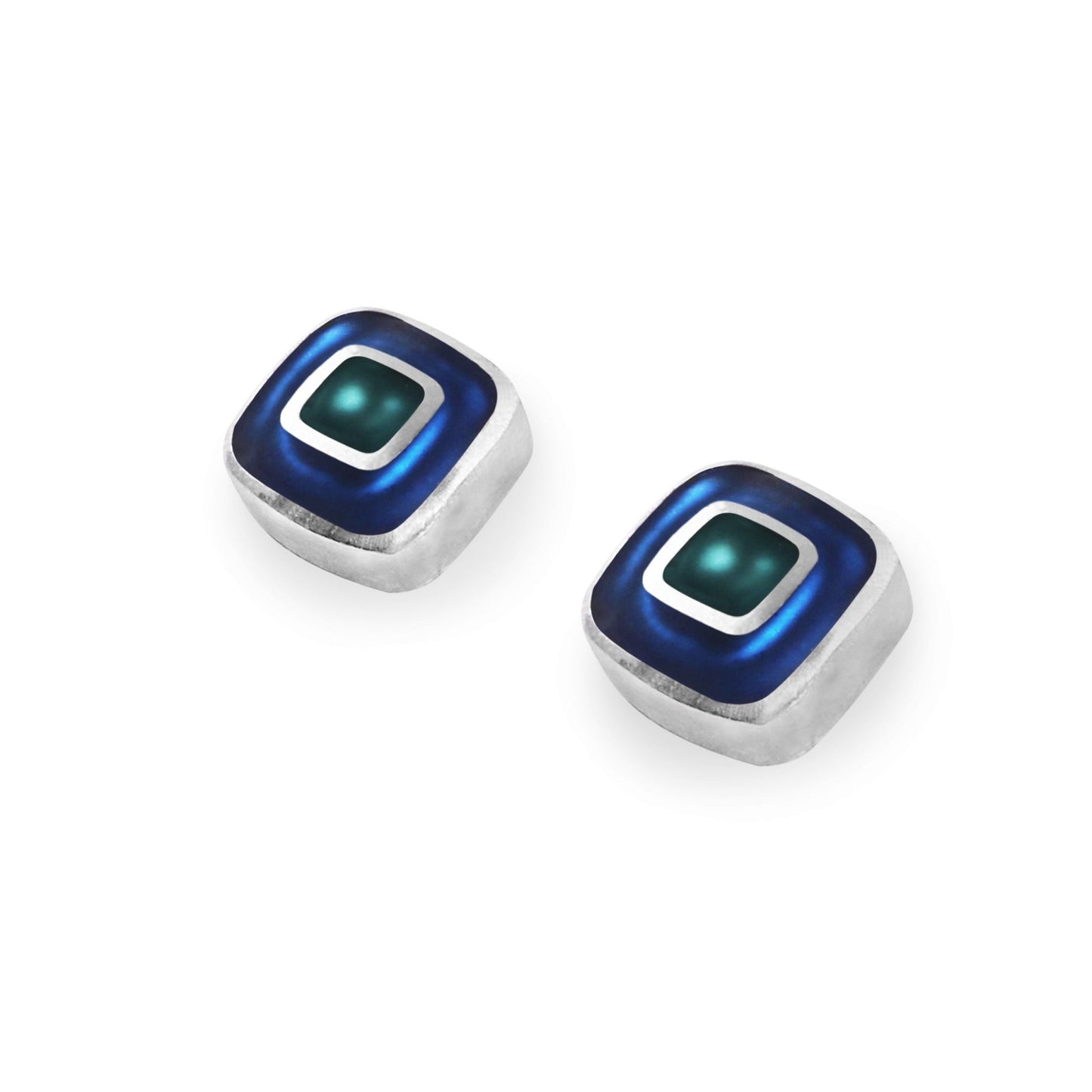 Turquoise Retro Squares Matte Medium Stud Earrings | The Jewellery Stop