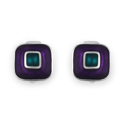 Peacock Retro Squares Matte Clip Earrings | The Jewellery Stop
