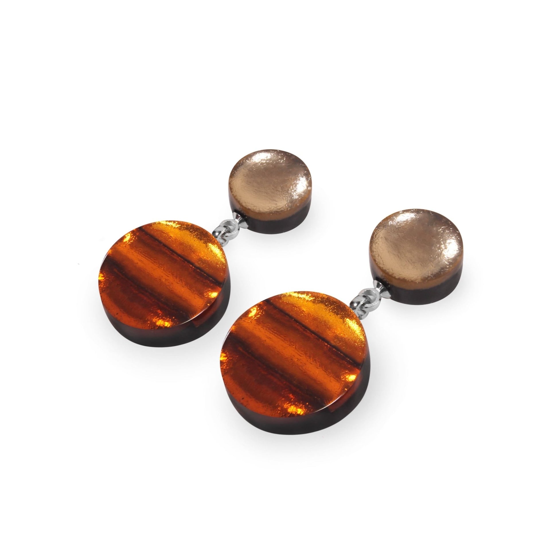 Amber Geometric Circles Shiny Drop Stud Earrings | The Jewellery Stop