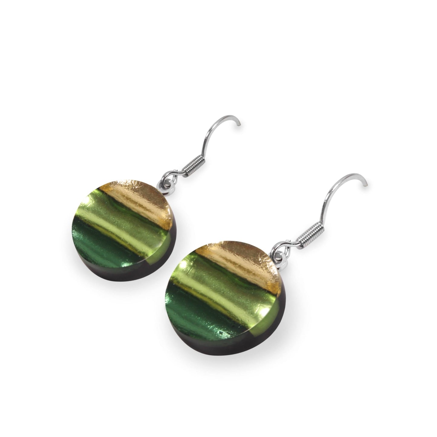 Kiwi Geometric Circles Shiny Fish Hook Earrings | The Jewellery Stop