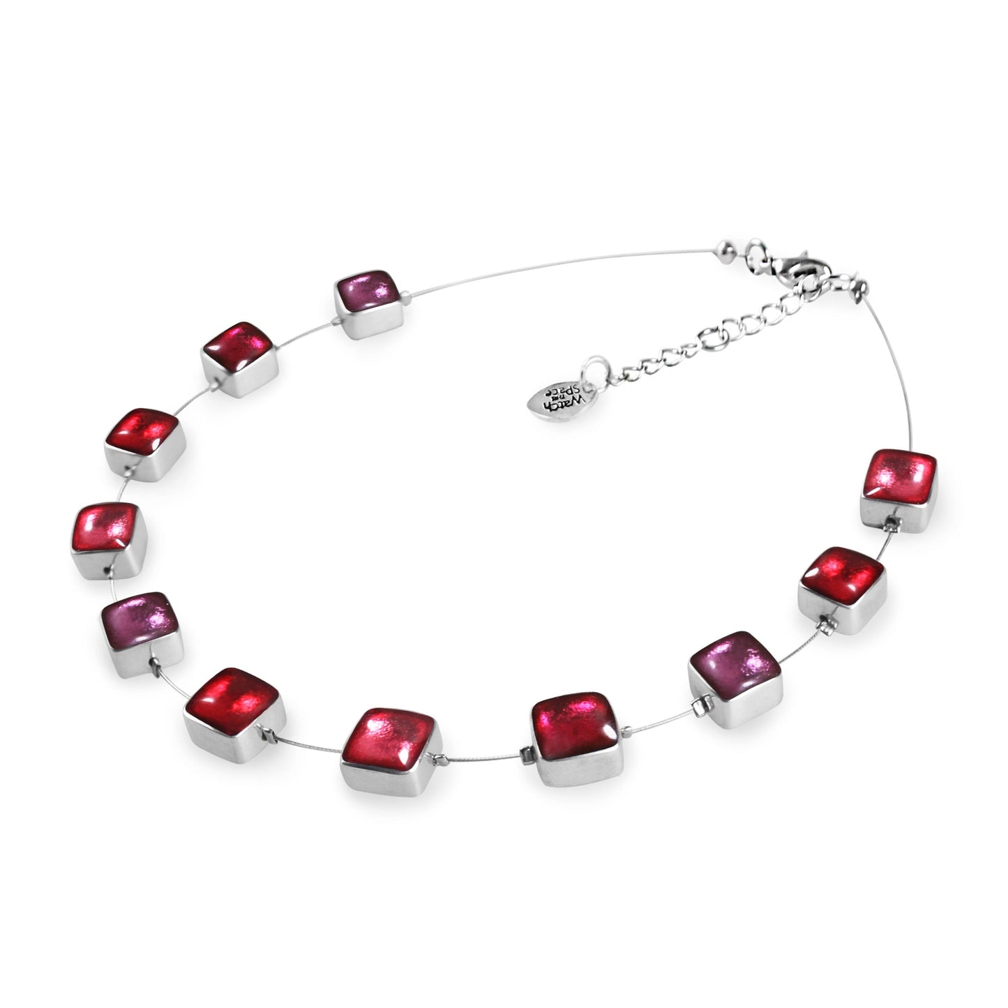 Raspberry Aluminium Squares Shiny Necklace