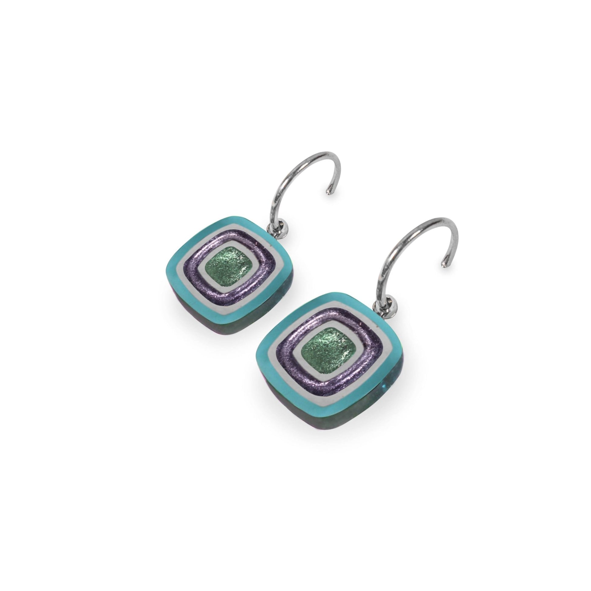 Bluebell Abstract Squares Shiny Creole Earrings | The Jewellery Stop