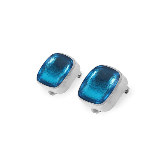 Turquoise Aluminium Squares Shiny Clip Earrings | The Jewellery Stop