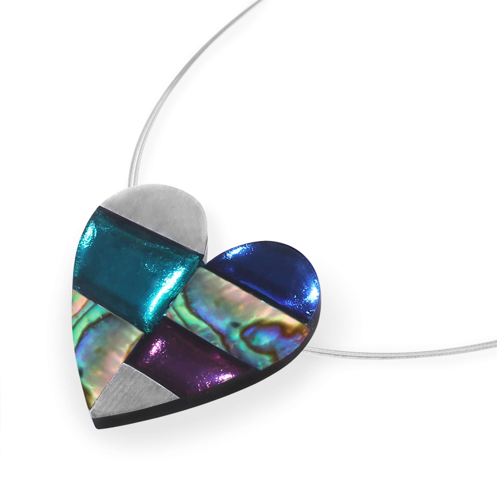 Paua Shell Mosaic Heart Shiny Pendant