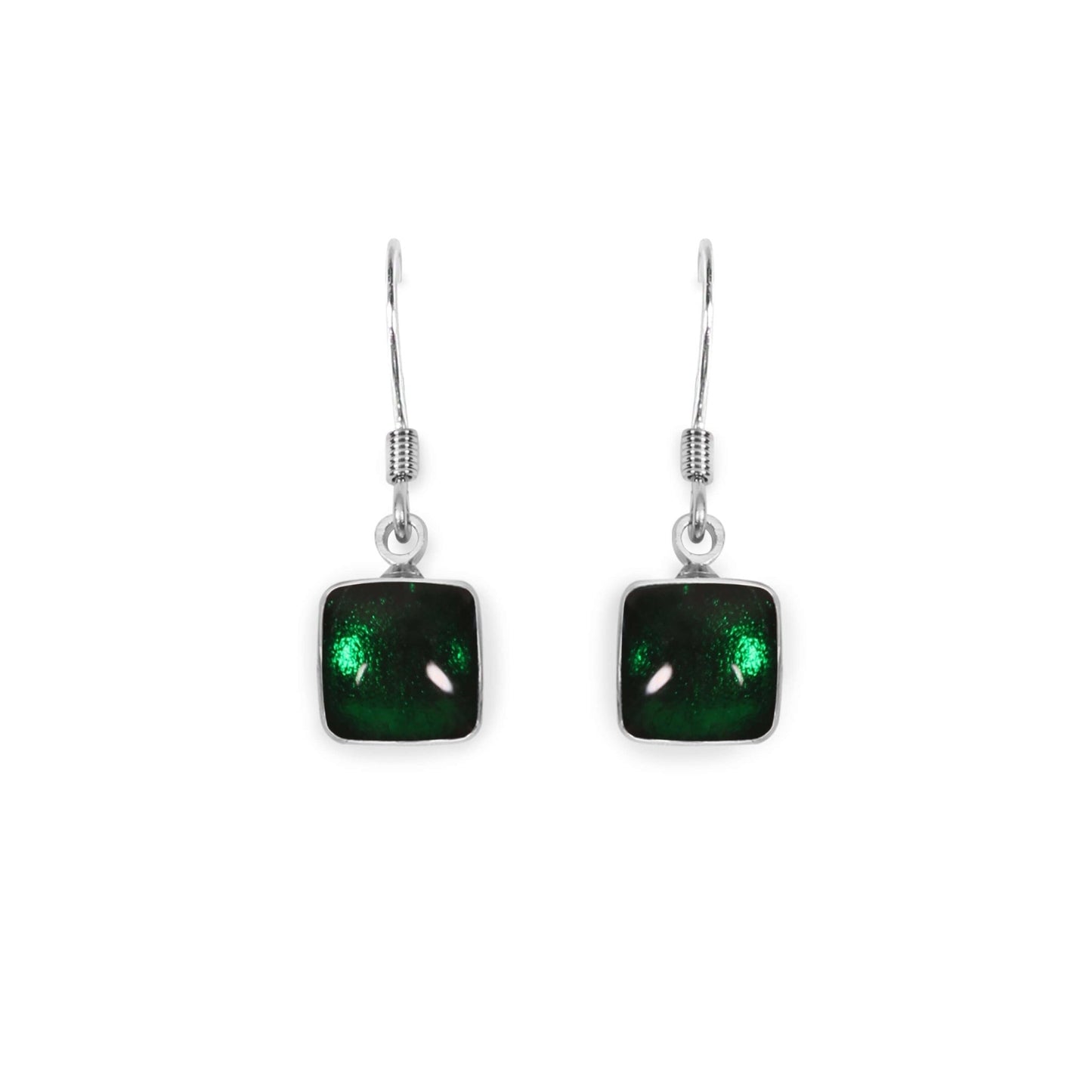 Emerald Aluminium Squares Shiny Small Fish Hook Earrings | The Jewellery Stop