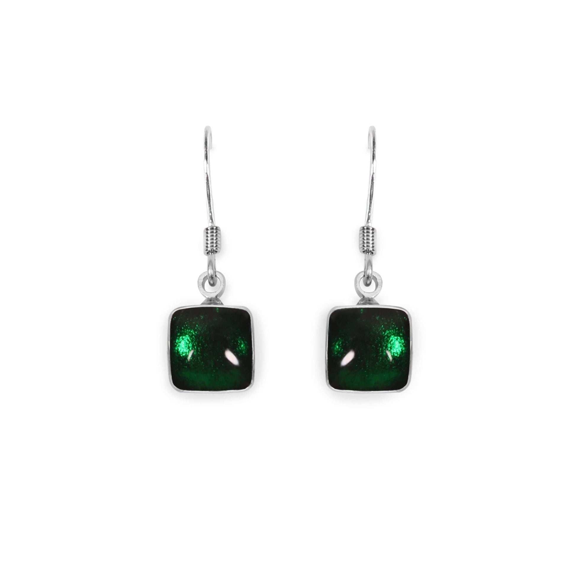 Emerald Aluminium Squares Shiny Small Fish Hook Earrings | The Jewellery Stop