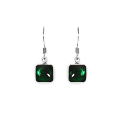 Emerald Aluminium Squares Shiny Small Fish Hook Earrings | The Jewellery Stop