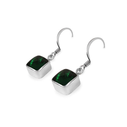 Emerald Aluminium Squares Shiny Small Fish Hook Earrings | The Jewellery Stop