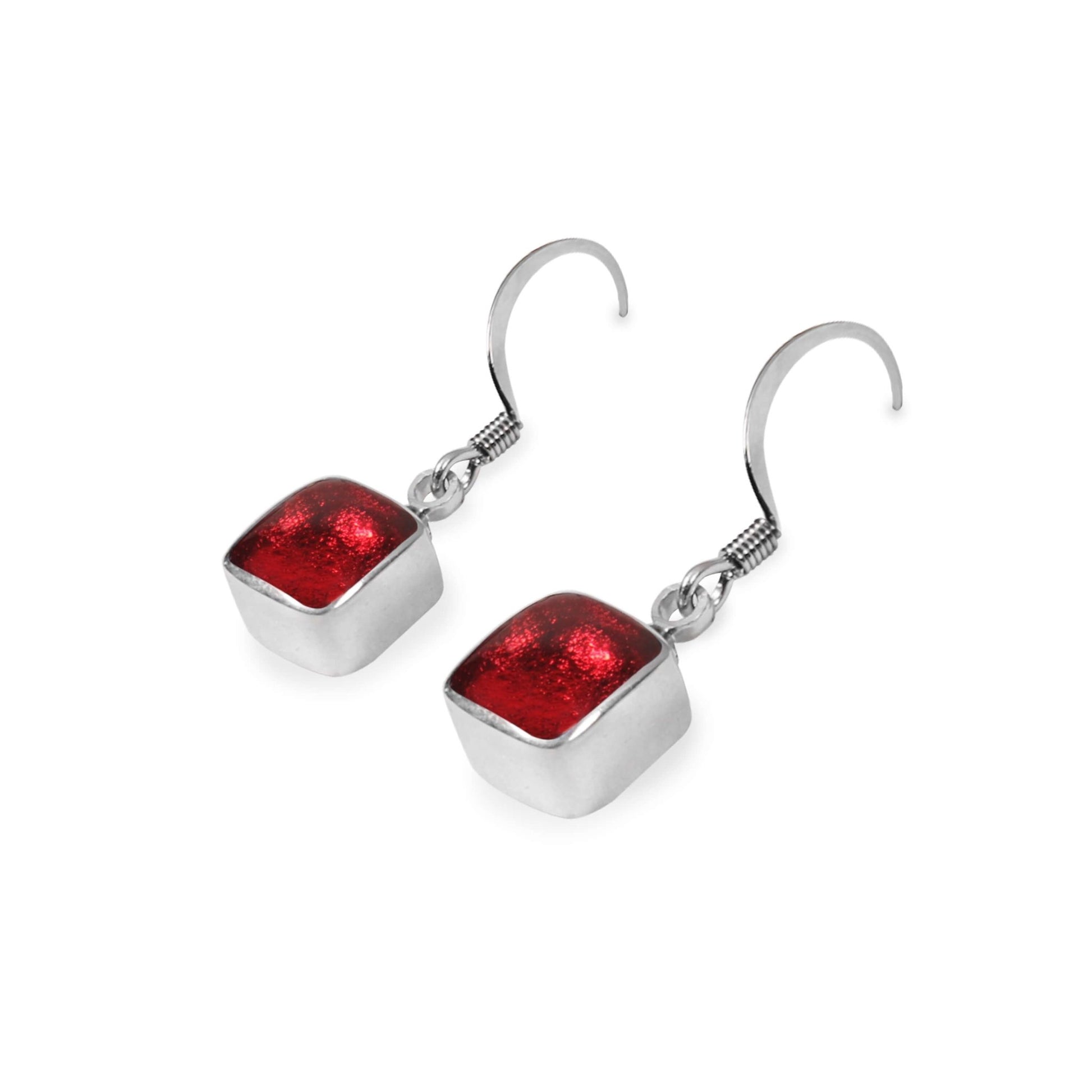 Raspberry Aluminium Squares Shiny Small Fish Hook Earrings | The Jewellery Stop