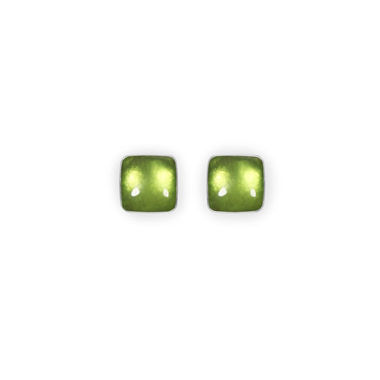 Kiwi Aluminium Squares Shiny Small Stud Earrings | The Jewellery Stop
