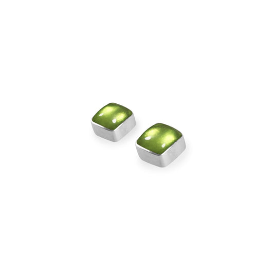 Kiwi Aluminium Squares Shiny Small Stud Earrings | The Jewellery Stop
