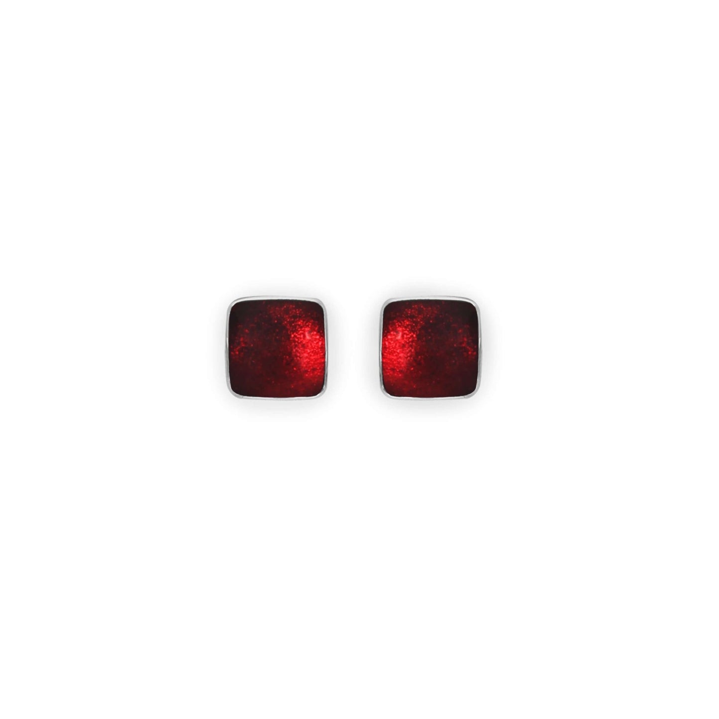 Red Aluminium Squares Shiny Small Stud Earrings | The Jewellery Stop
