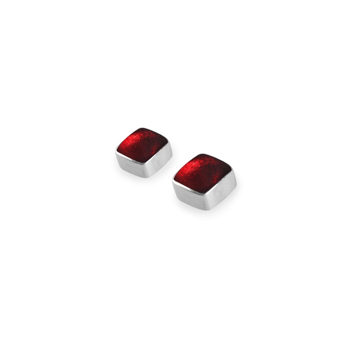 Red Aluminium Squares Shiny Small Stud Earrings | The Jewellery Stop