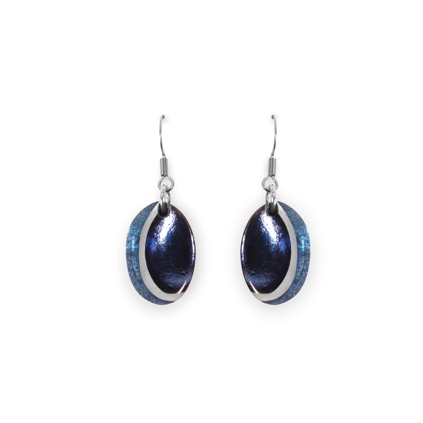 Denim Oval Swirl Shiny Fish Hook Earrings | The Jewellery Stop