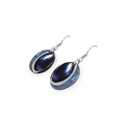 Denim Oval Swirl Shiny Fish Hook Earrings | The Jewellery Stop