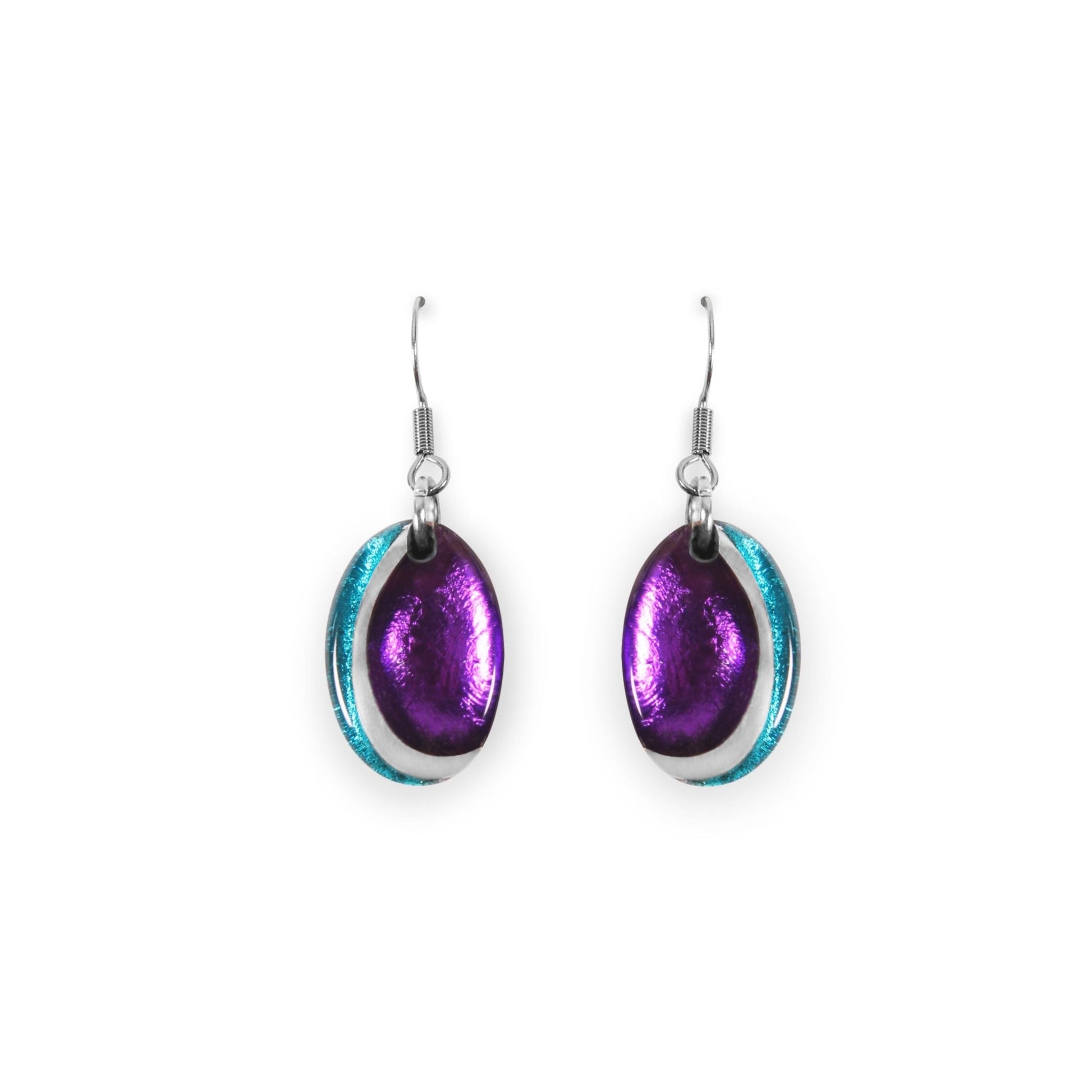 Peacock Oval Swirl Shiny Fish Hook Earrings | The Jewellery Stop
