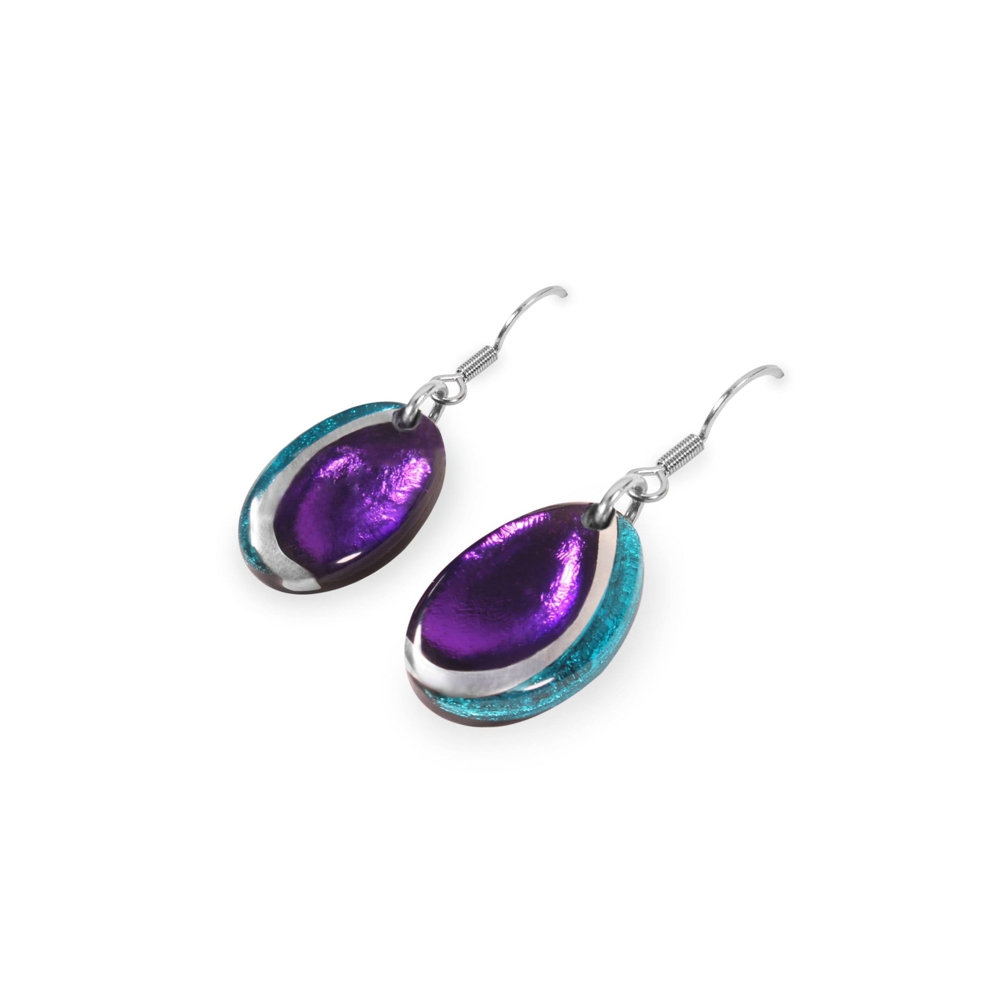 Peacock Oval Swirl Shiny Fish Hook Earrings | The Jewellery Stop