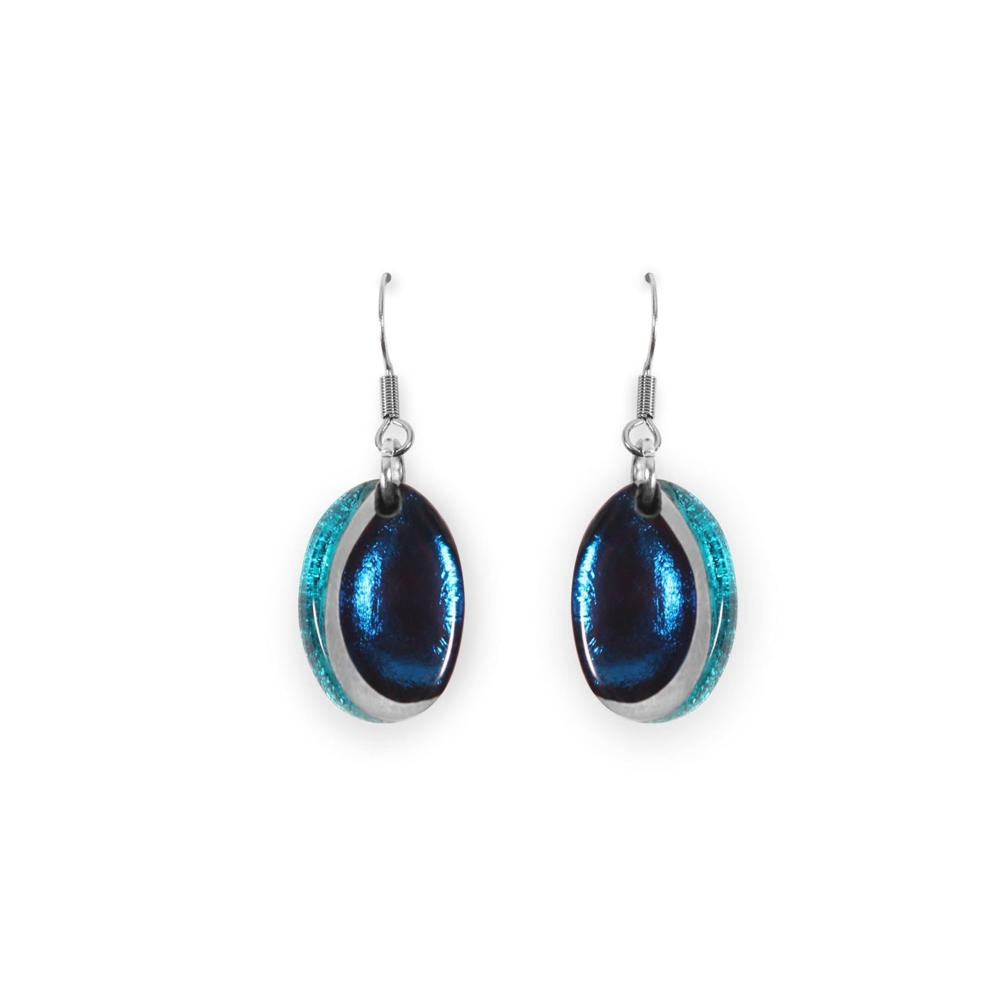 Teal Oval Swirl Shiny Fish Hook Earrings | The Jewellery Stop