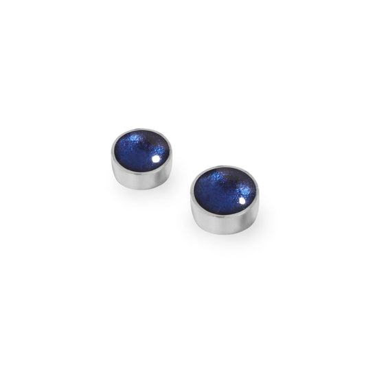 Navy Aluminium Circles Shiny Small Stud Earrings | The Jewellery Stop