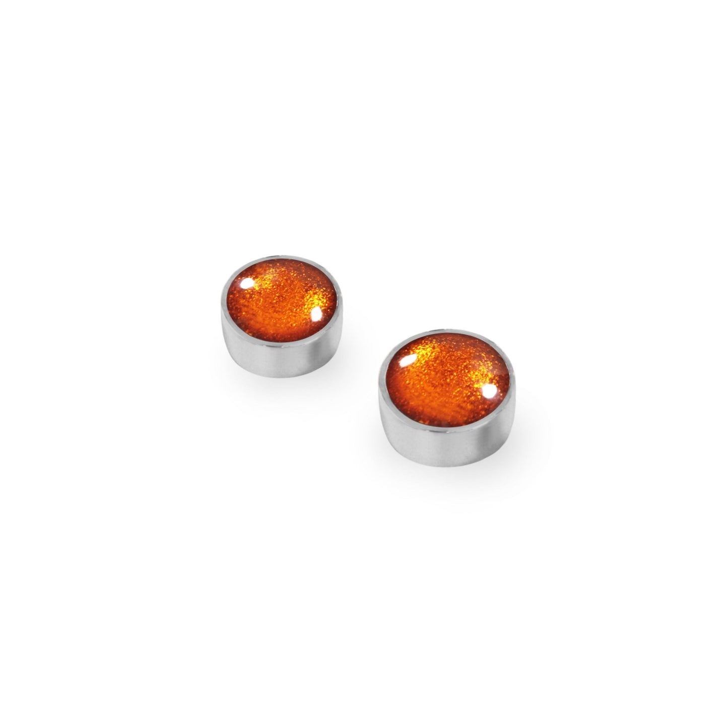 Orange Aluminium Circles Shiny Small Stud Earrings | The Jewellery Stop