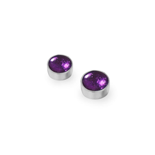 Peacock Aluminium Circles Shiny Small Stud Earrings | The Jewellery Stop