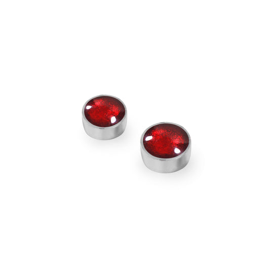 Red Aluminium Circles Shiny Small Stud Earrings