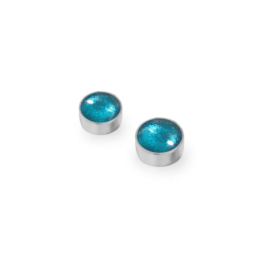 Teal Aluminium Circles Shiny Small Stud Earrings | The Jewellery Stop