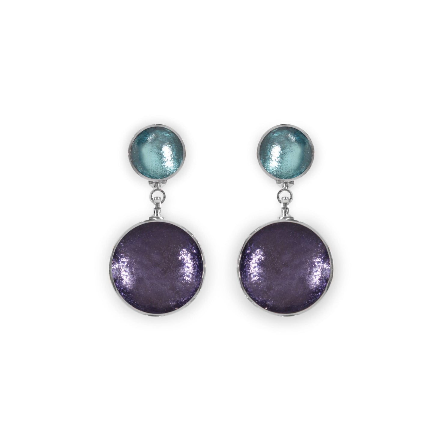 Bluebell Aluminium Circles Shiny Double Drop Stud Earrings | The Jewellery Stop