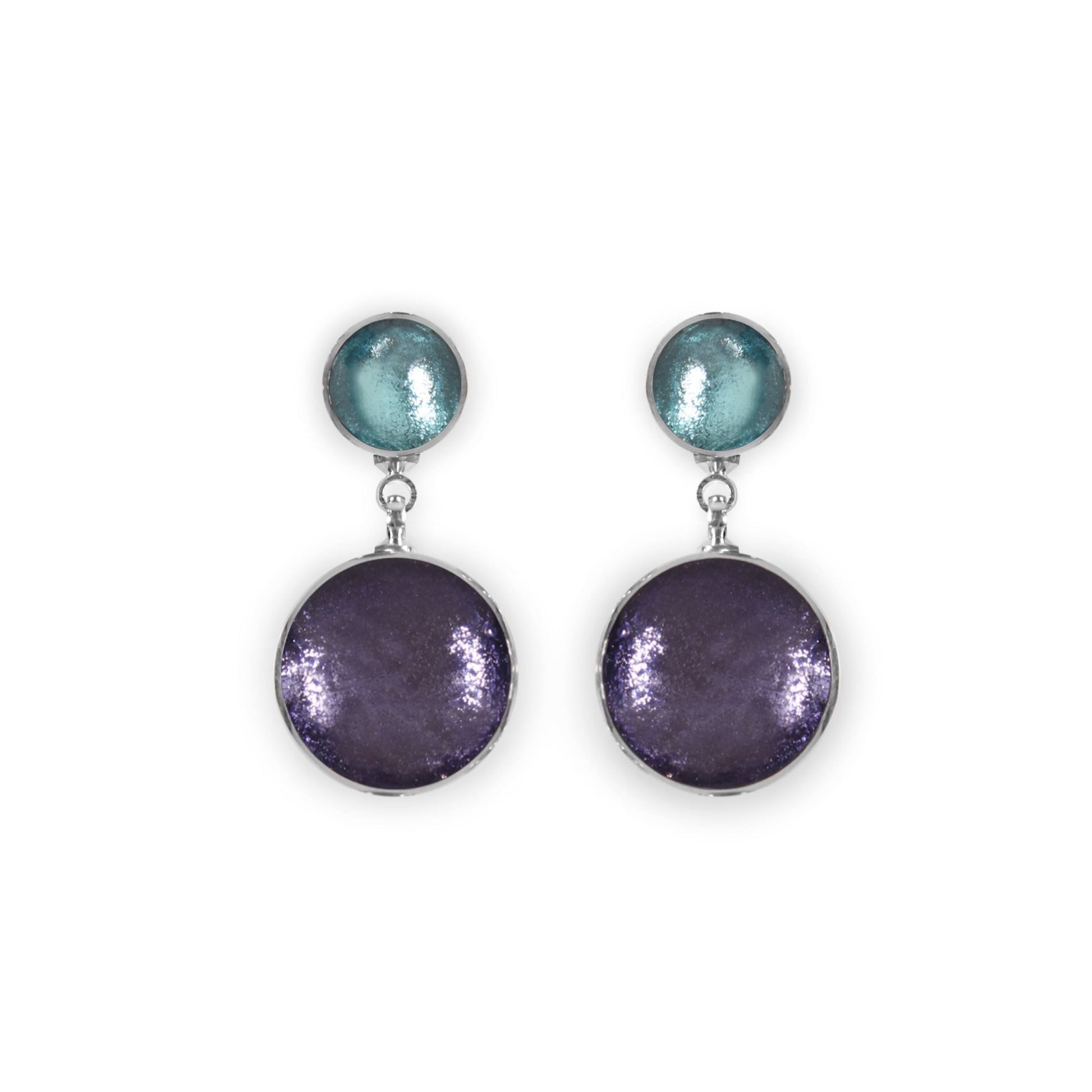 Bluebell Aluminium Circles Shiny Double Drop Stud Earrings | The Jewellery Stop