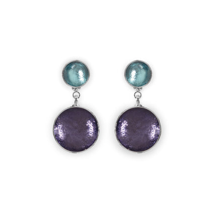 Bluebell Aluminium Circles Shiny Double Drop Stud Earrings | The Jewellery Stop