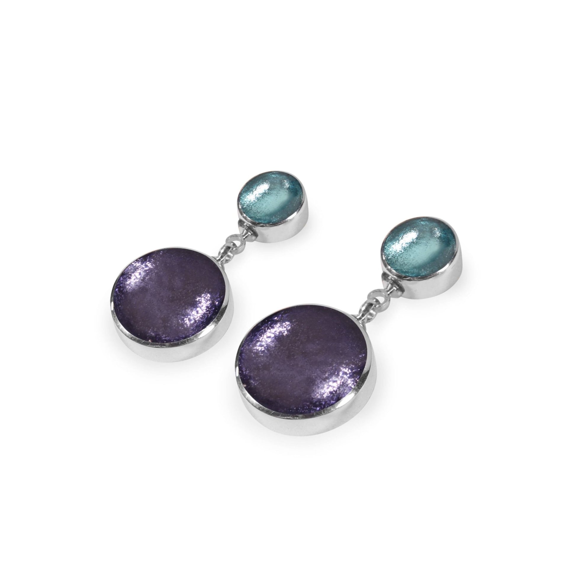Bluebell Aluminium Circles Shiny Double Drop Stud Earrings | The Jewellery Stop