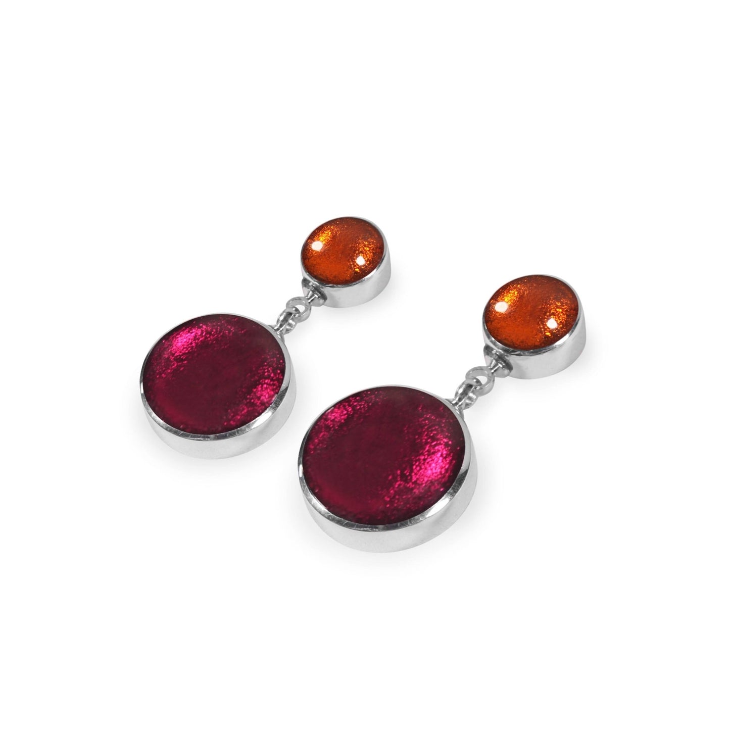 St Tropez Aluminium Circles Shiny Double Drop Stud Earrings | The Jewellery Stop