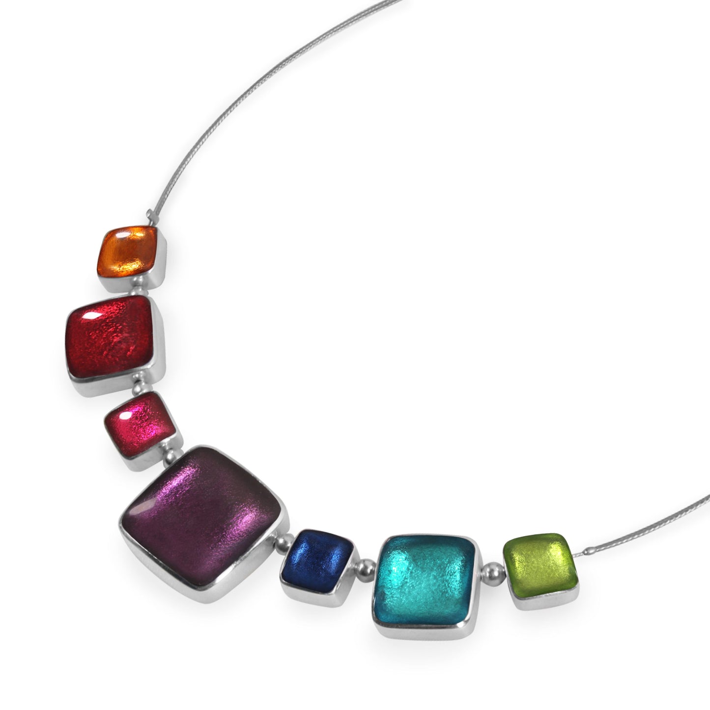 Rainbow Aluminium Squares Shiny Classic Necklace
