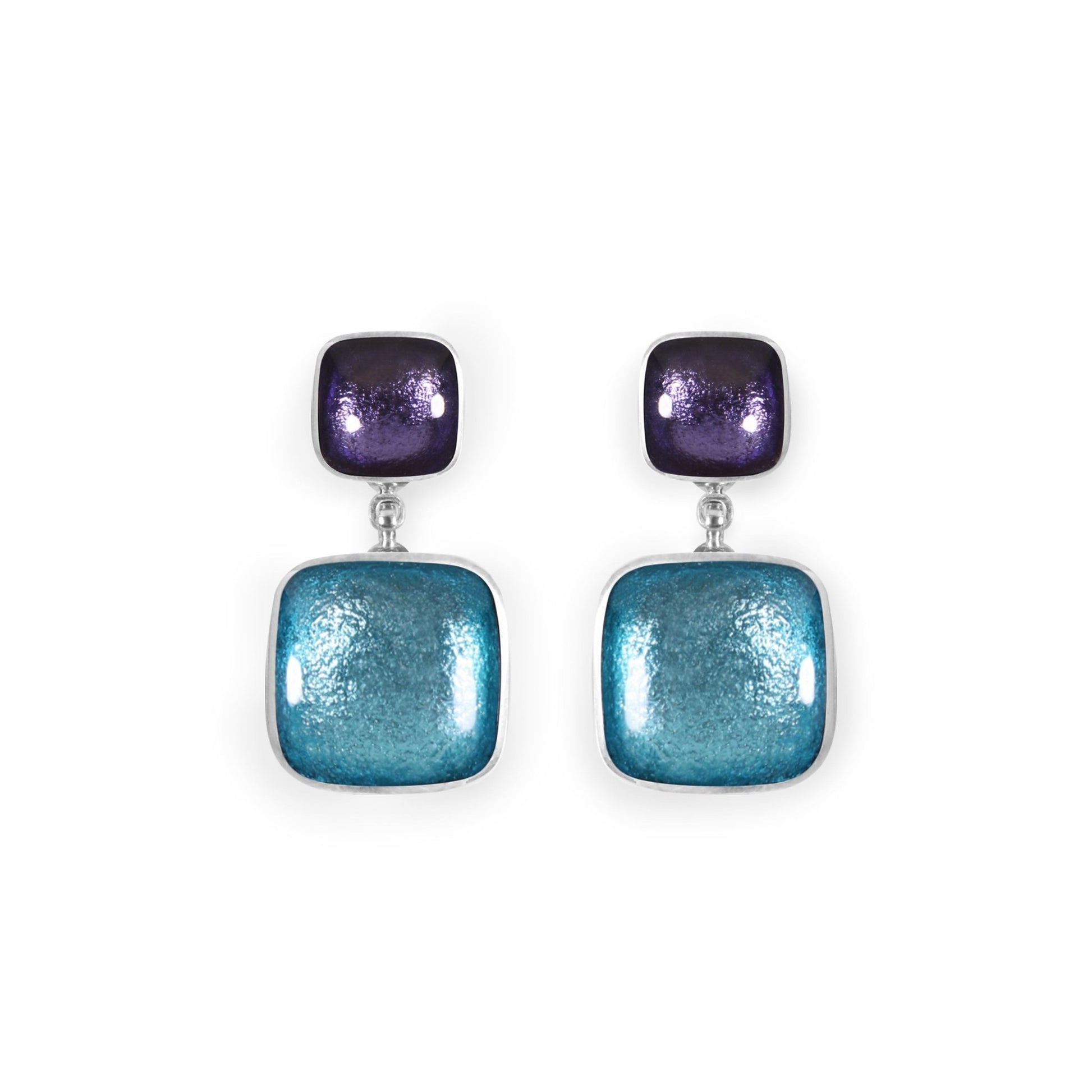 Bluebell Aluminium Squares Shiny Double Drop Stud Earrings | The Jewellery Stop
