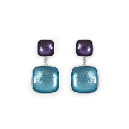 Bluebell Aluminium Squares Shiny Double Drop Stud Earrings | The Jewellery Stop